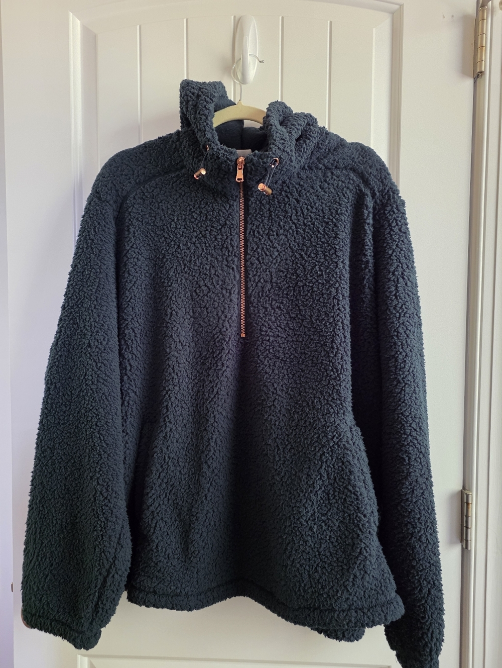 Old Navy Green 1/4 Sherpa Half-Zip Hoodie with Rose Gold Zipper Size XXL